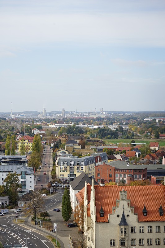 俯瞰威登堡老城，卢瑟斯塔特威登堡与Stadtkirche从观景台的全景