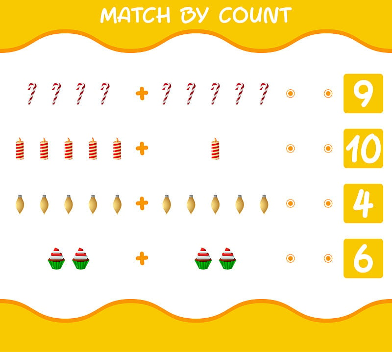 匹配计数的卡通圣诞节。。比赛和计数游戏。学龄前儿童和学步儿童的教育游戏