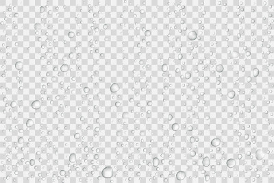 矢量水滴在玻璃上。雨滴落在透明的背景上