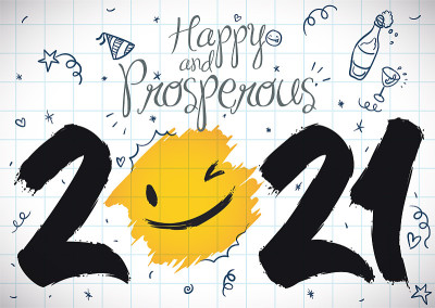 为2021年新年庆典设计的方形纸和涂鸦
