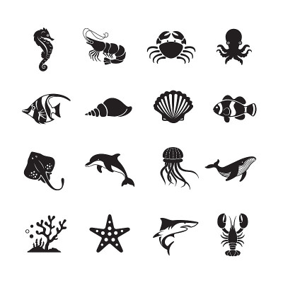 海洋生物和海洋动物的图标
