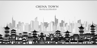 矢量贺卡与中国传统房屋