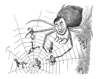 英国讽刺漫画卡通插图-拟人化的蜘蛛与脸和胡子-插图