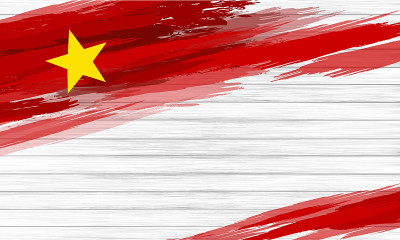 Vietnam flag paint brush on white wood background 