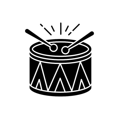 鼓黑色字形图标。乐器。巴西的狂欢节。节令鼓游行。Samba。音乐运动。国定假日。白色空间上的剪影符号