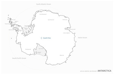 南极的地图。南极洲大陆矢量地图。