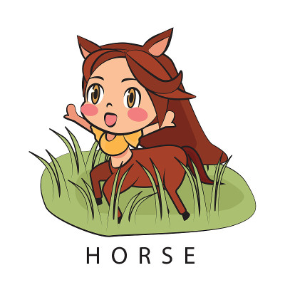 马姑娘，生肖或shio标志卡通矢量插图，农历新年
