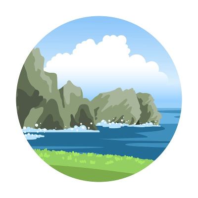 有岩石和海泡沫的海景，大片蓬松的云。