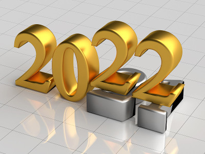2022年新年假期概念。2022年的黄金数字是2021年