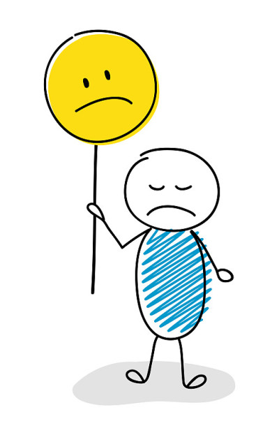 手画棍握悲伤的表情。向量