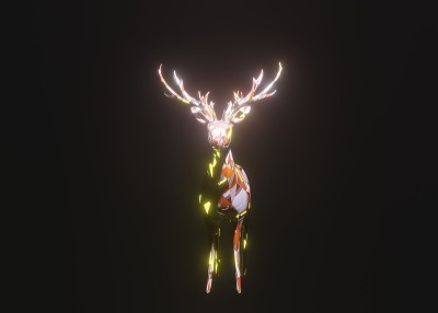在黑色背景下发光的科幻机器人鹿的3d渲染图