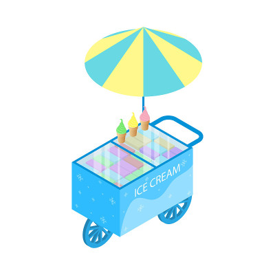 小贩冰淇淋街道标志3d等距视图。向量
