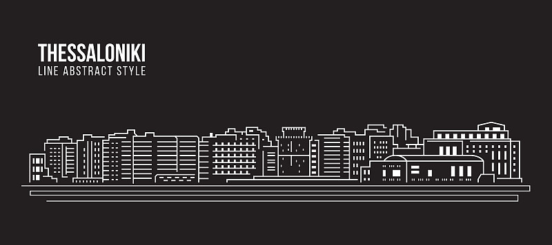 城市景观建筑线条艺术矢量插图设计-塞萨洛尼基城市