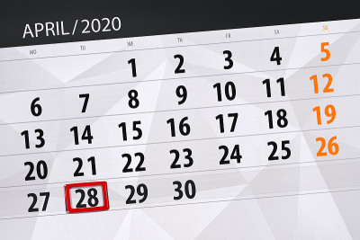 日历计划2020年4月，截止日期，28日，星期二