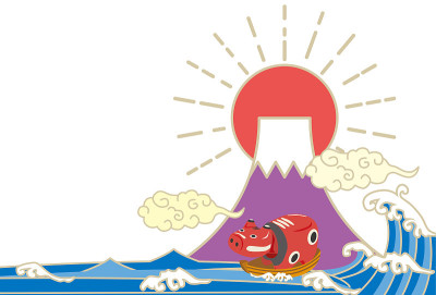 秋叶、大海、富士山的新年贺卡