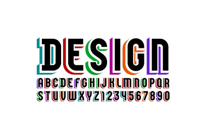 3D黑色字体，时尚明亮的字母，压缩的字母和数字与彩色阴影，矢量插图10EPS