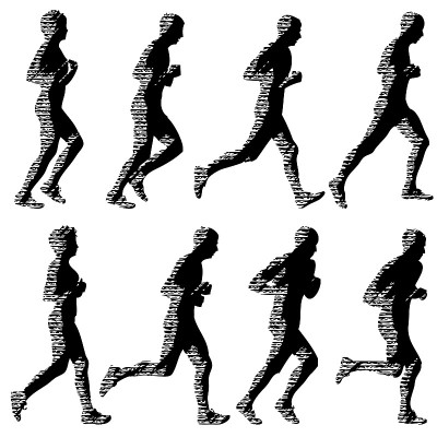 的轮廓。短跑运动员，男人和女人