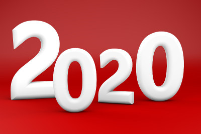 新的一年开始的2020文字3D渲染。
