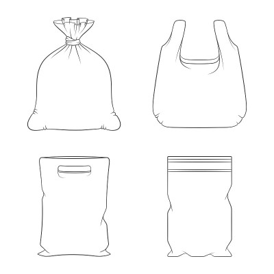 套黑色和白色插图与塑料包装，袋。孤立的矢量对象。