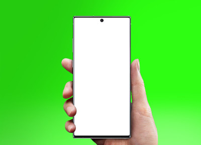 绿色背景的手拿盖乐世Note10
