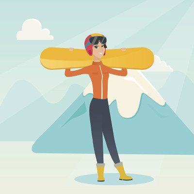 Young caucasian sportswoman holding skis