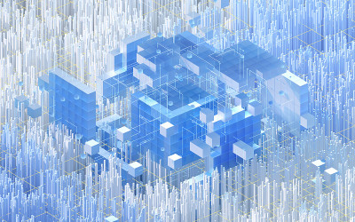 半透明梯度立方体和材料，3d渲染。