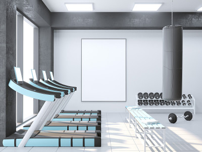 模拟场景，3d插图，运动，健身房，健身，更衣室