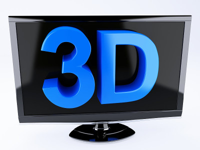 3d电视，技术概念。孤立的白色