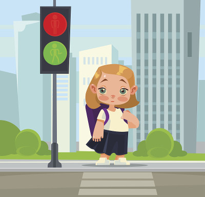 小女生过马路要遵守行人规则