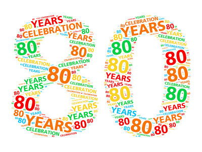 七彩字云为80周年生日或周年庆