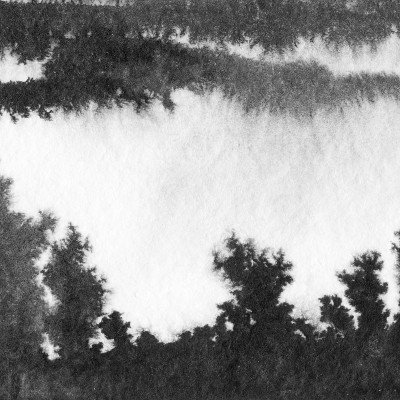 抽象水墨山水手绘插画。
