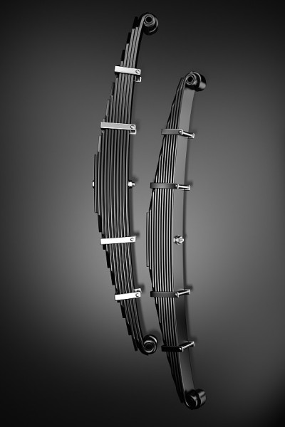 3 d渲染。轻型载货汽车钢板弹簧悬架。