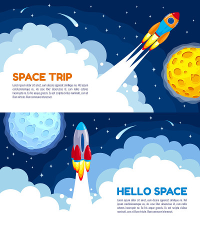 太空旅行火箭矢量卡通插图