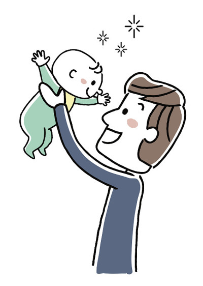 年轻的父亲抱着一个婴儿