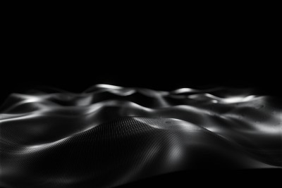 未来数字粒子波技术暗模糊背景动画3d渲染