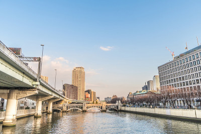 大阪市景-黄昏中之岛区-日本大阪