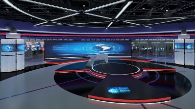 虚拟电视演播室新闻集31。绿屏背景。3 d渲染。