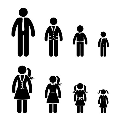 Stick figure growing person icon set. Man and woma