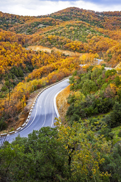 秋天如画的山路。迈泰奥拉岩石,希腊