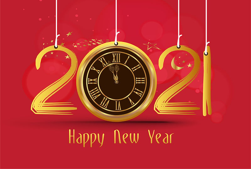 New Year Poster with Greeting Text. Golden Clock i