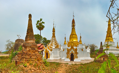 Sankar宝塔。塔在前景。掸邦。缅甸。全景