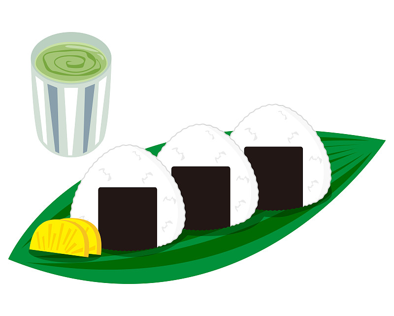 Vector illustration of a rice ball held in a trian