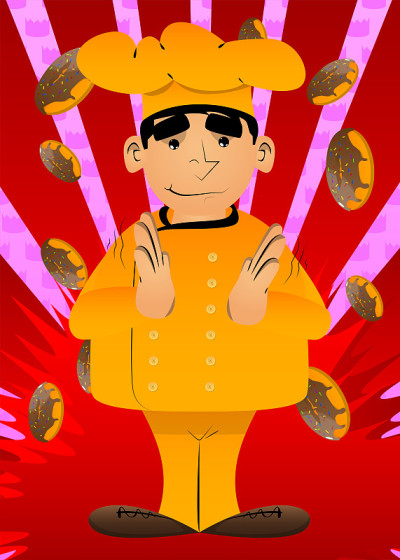 穿着制服拍手的厨师。