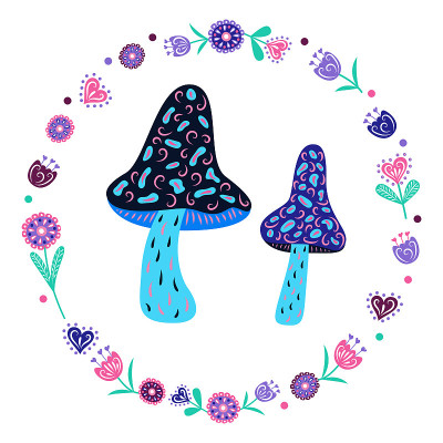奇异图案的神奇蘑菇。矢量插图。