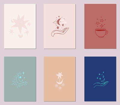 Vector set of postcards heavenly elements. Celesti