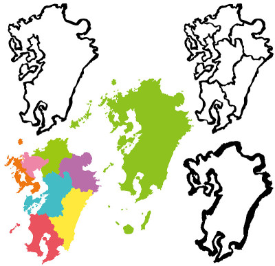 九州岛的地图。画笔描边插图。