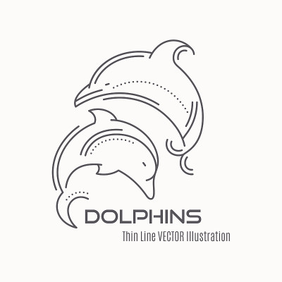 线条风格的航海标志-海豚鱼插图。