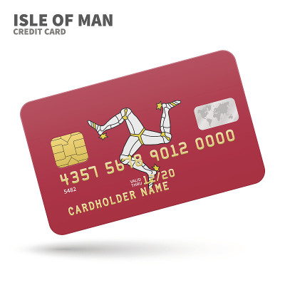 Credit card with Isle of Man flag background for b