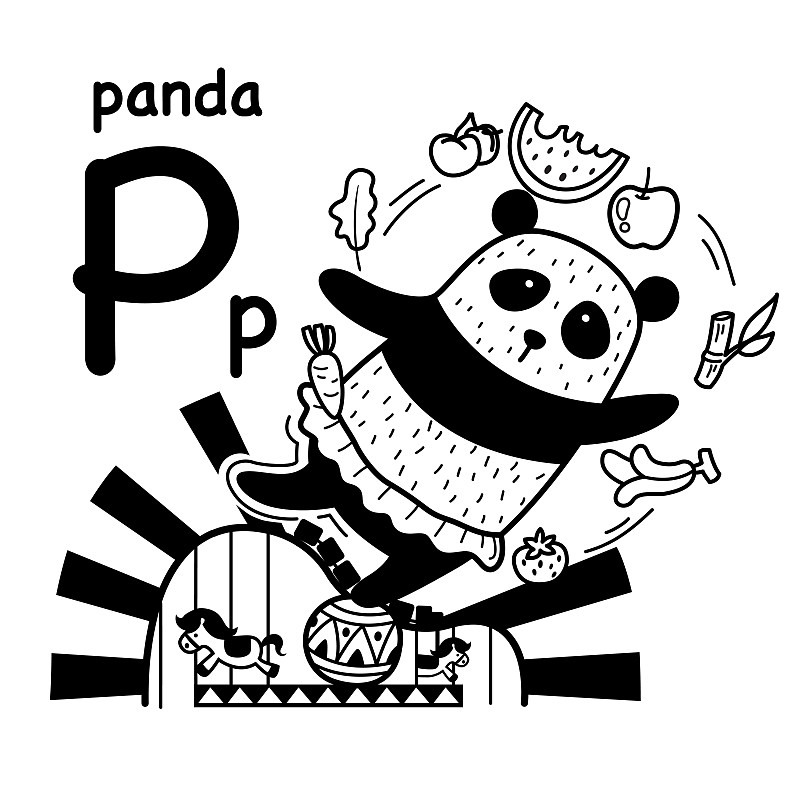 手绘。字母字母P-panda