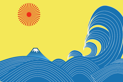 日式海浪和富士山